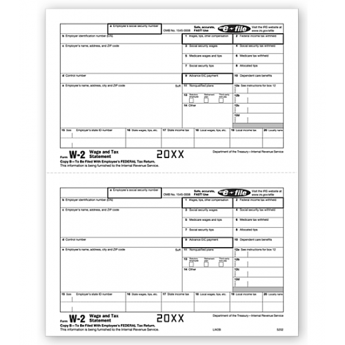 Laser W-2, Employee Copy B, Bulk 