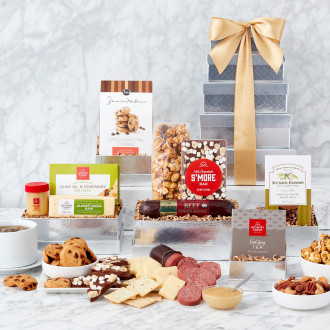 Shimmering Gourmet Food Gift Tower