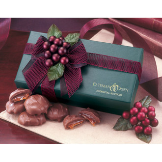 Green Gift Box with Pecan Turtles