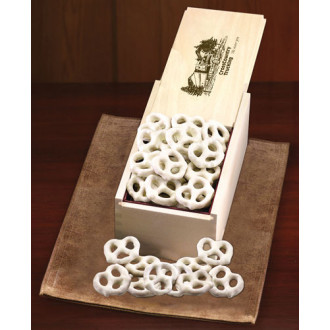 Wooden Collector's Box with White Chocolate Pretzels 