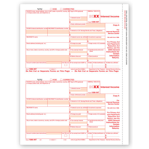 Laser 1099 INT Income, Federal Copy A 