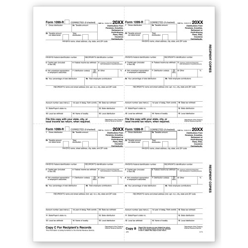 4 Up Laser 1099 R, Recipient Copy B, C, 2 