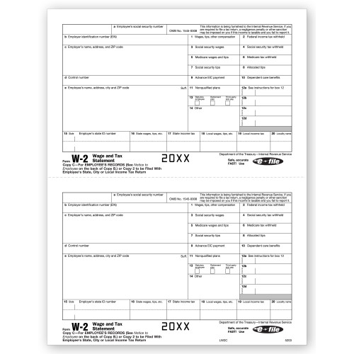 Laser W 2, Employee Copy 2/Copy C, Bulk 