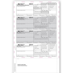 14" 4-Up Laser W-2, Employee Copy, Horiz, Pressure Seal