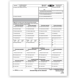 Laser W 2C Corrected Wage, Employee Copy 2 or C